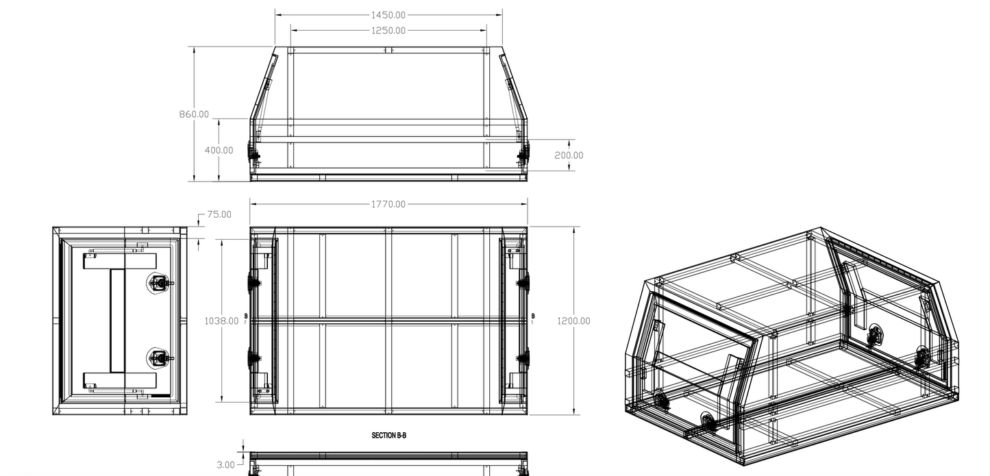 1600mm Aluminium Canopy 2 Door - Toyota 79 Series - Black - Explorer Canopies