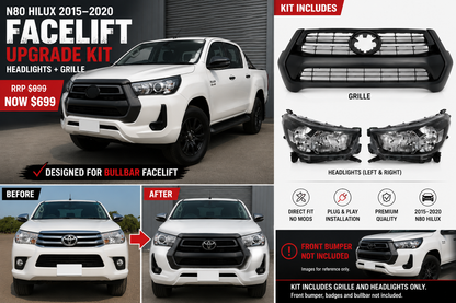 N80 Hilux 2015–2020 Facelift Upgrade Kit – Headlights + Grille