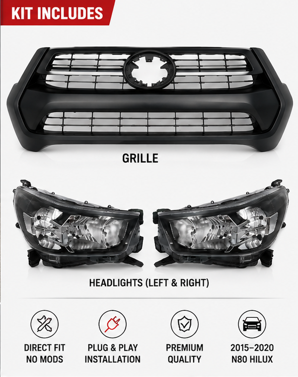 N80 Hilux 2015–2020 Facelift Upgrade Kit – Headlights + Grille